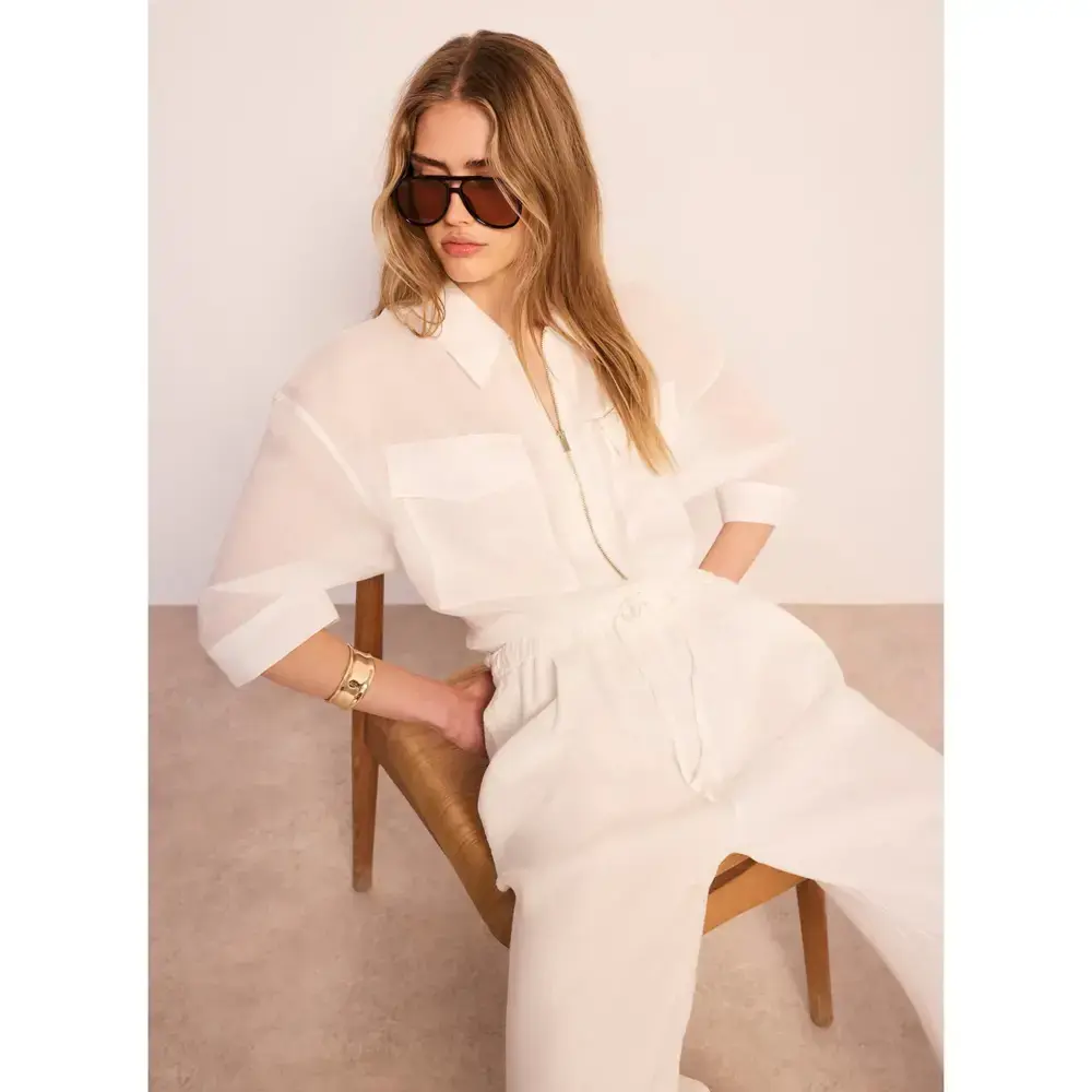 Mint Velvet White Ramie Zip Bomber Blouse